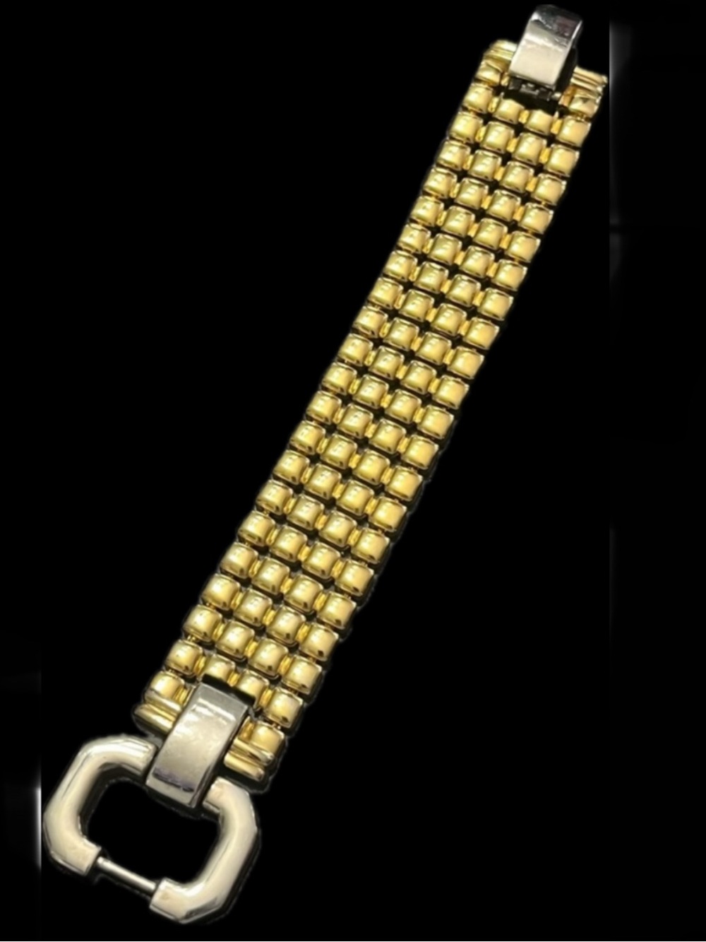 Joan Rivers vintage gold silver buckle bracelet wide statement piece 1990s QVC